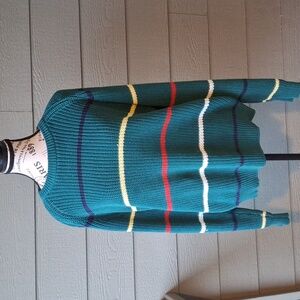 Vintage Eddie Bauer Preppy Cotton Grandpa Sweater Size L Green Stripe